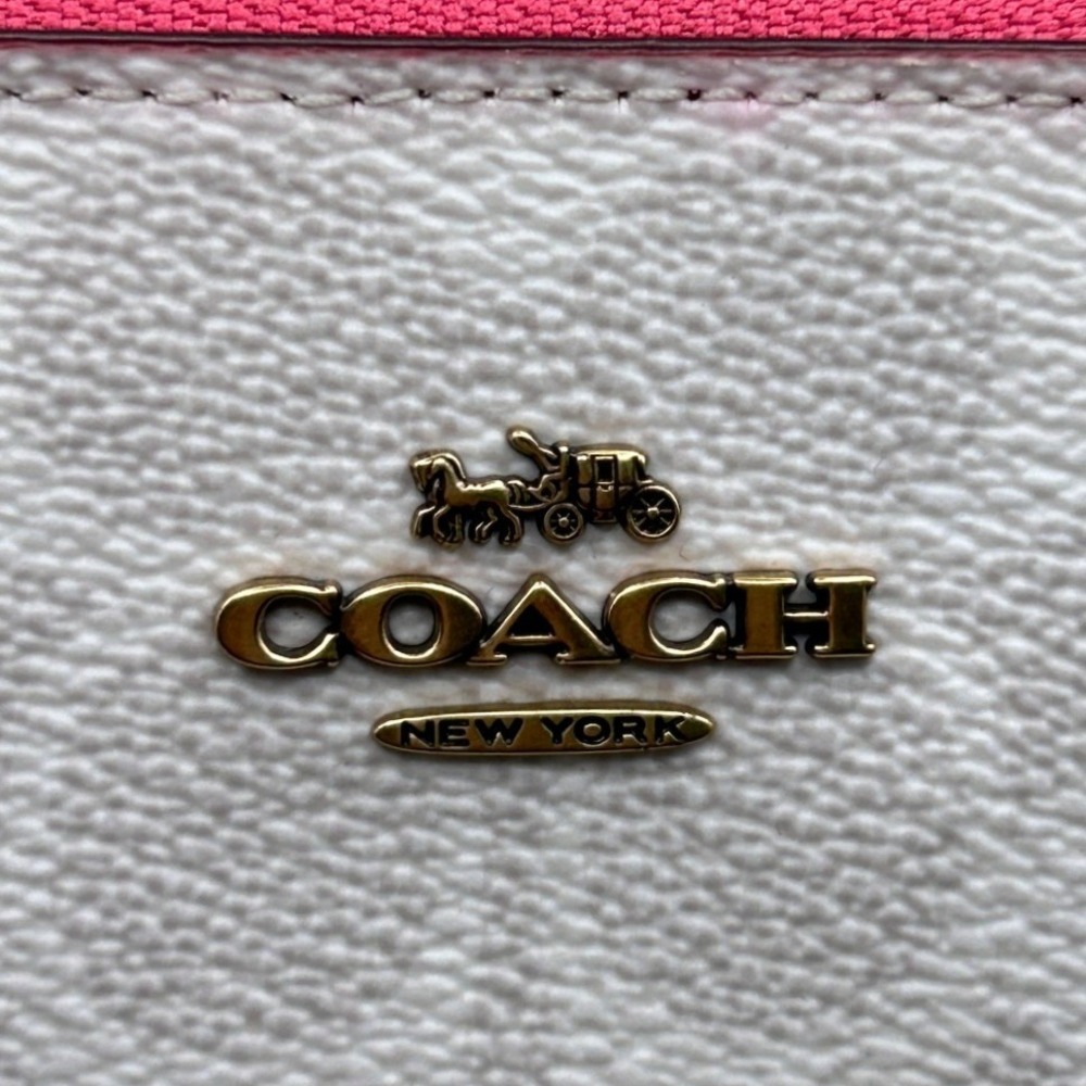 Coach Large Wristlet Signature Canvas Chalk Confetti Pink 3050 Brass Hardware - Picture 7 of 14